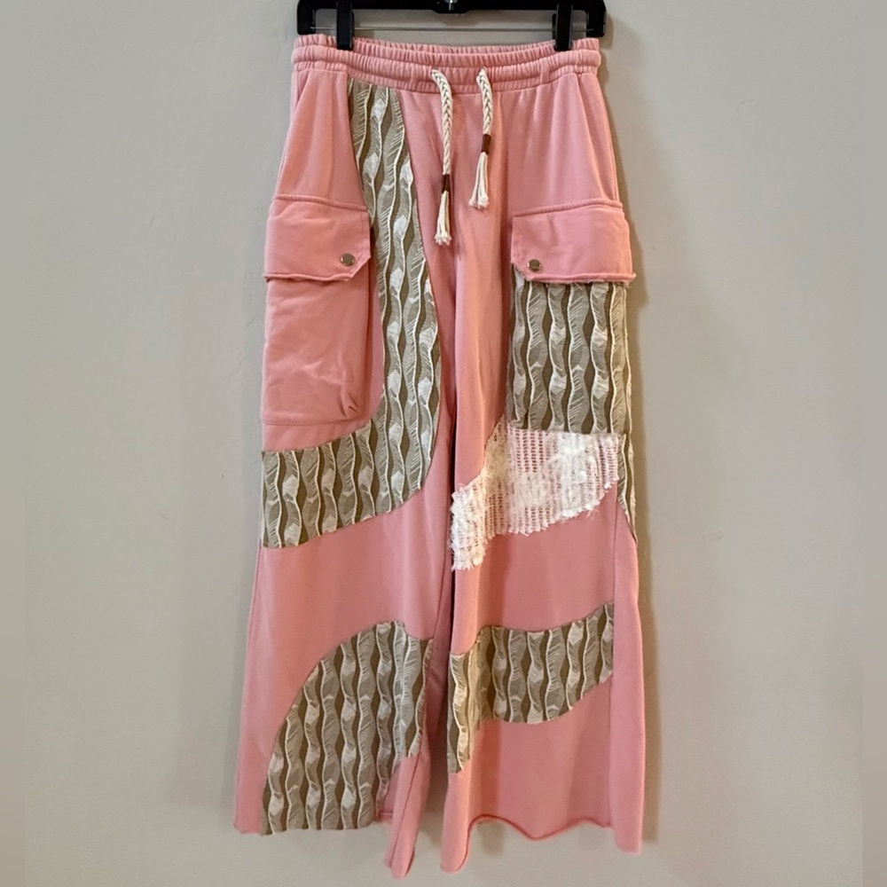 POL 2 piece Outfit, Pink, Cream, and Green Bomber Jacket and Pant, Size Medium - Picture 12 of 16